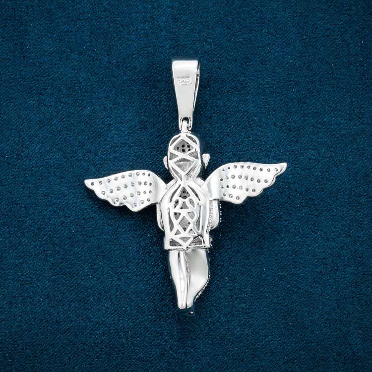 Moissanite Angel Pendant 14K White Gold