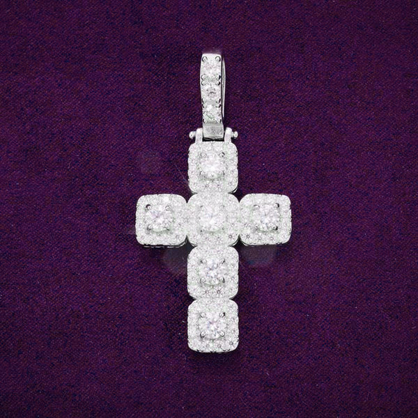 Moissanite Halo Cross Pendant 14K White Gold