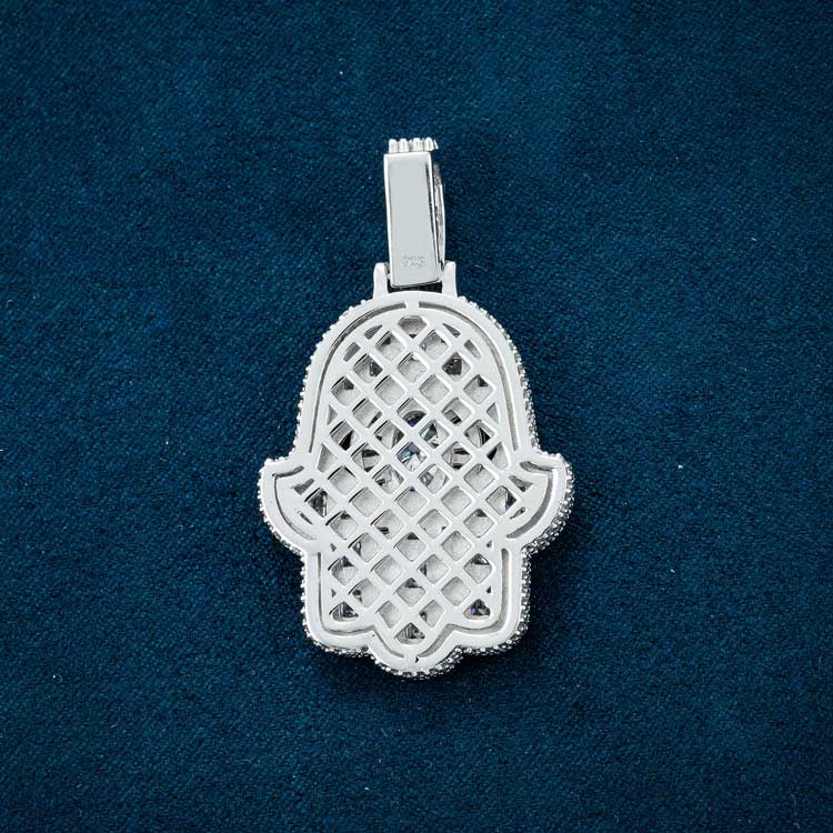 Moissanite Oval Cut Hamsa Hand Pendant 14K White Gold