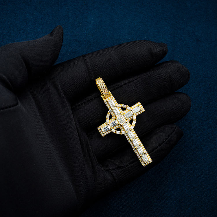 Moissanite Celtic Cross Pendant 14K Yellow Gold