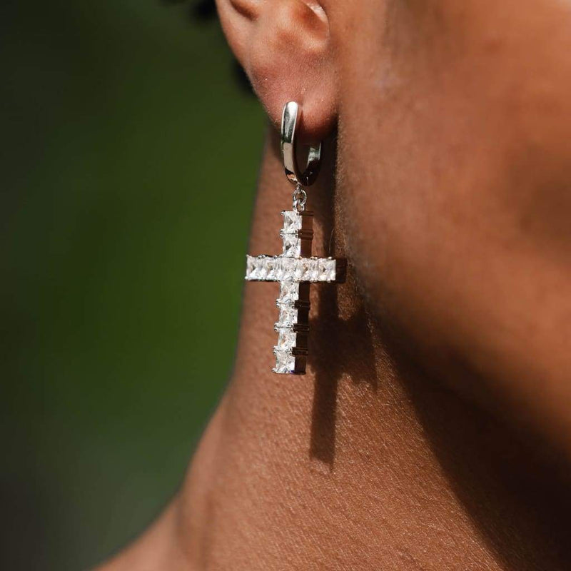 Moissanite Ascher-cut Cross Earrings