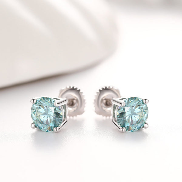 BLUE VVS ROUND 1CT EARRINGS  - White Gold Vermeil