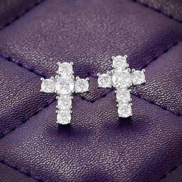 VVS 10MM Stud Moissanite Cross Earrings Screw Back