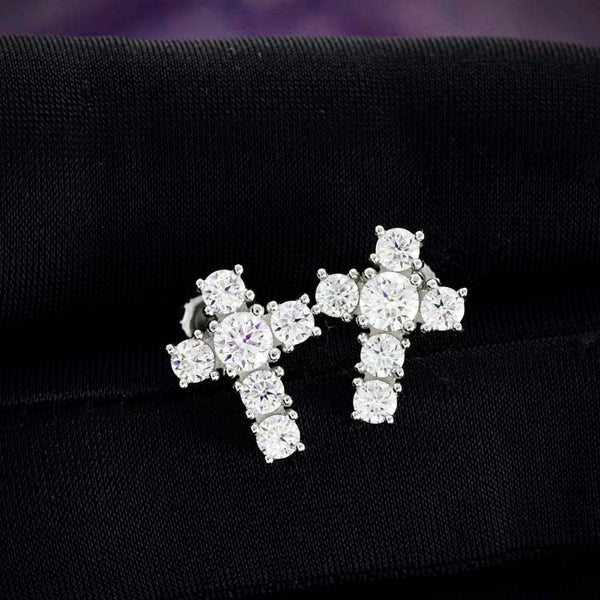 VVS 10MM Stud Moissanite Cross Earrings Screw Back