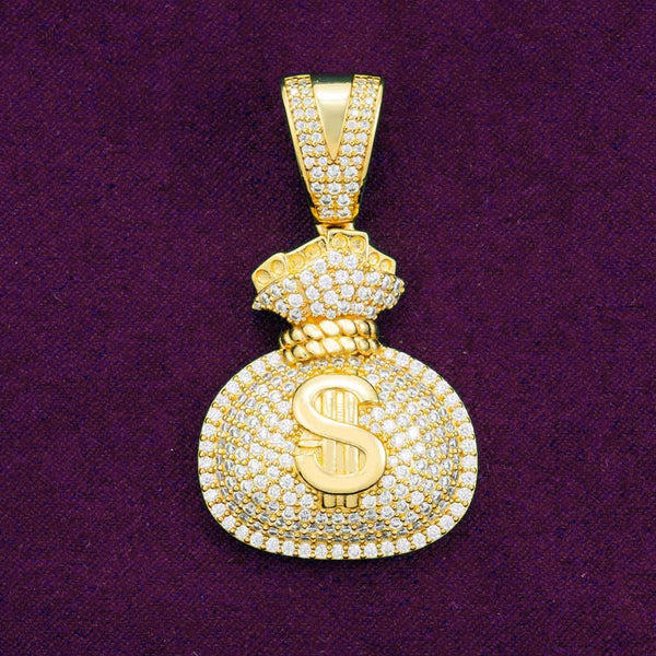 Moissanite Money Bag Pendant 14K Yellow Gold