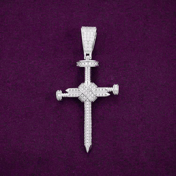 Moissanite Nail Cross Pendant 14K White Gold