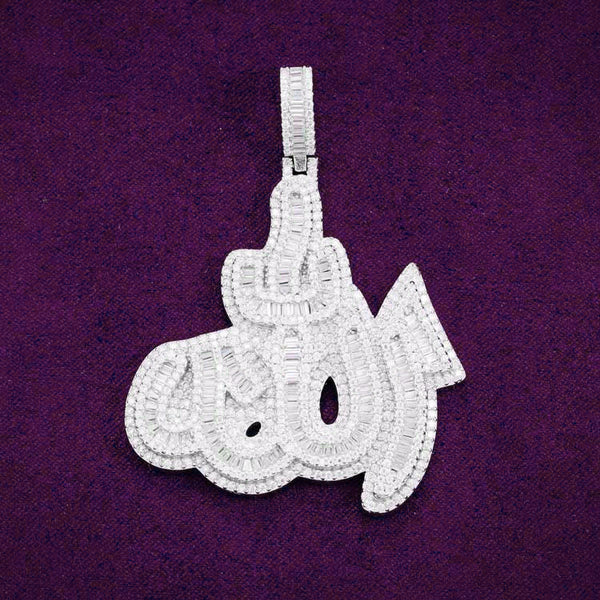 Moissanite Allah Pendant 14K White Gold