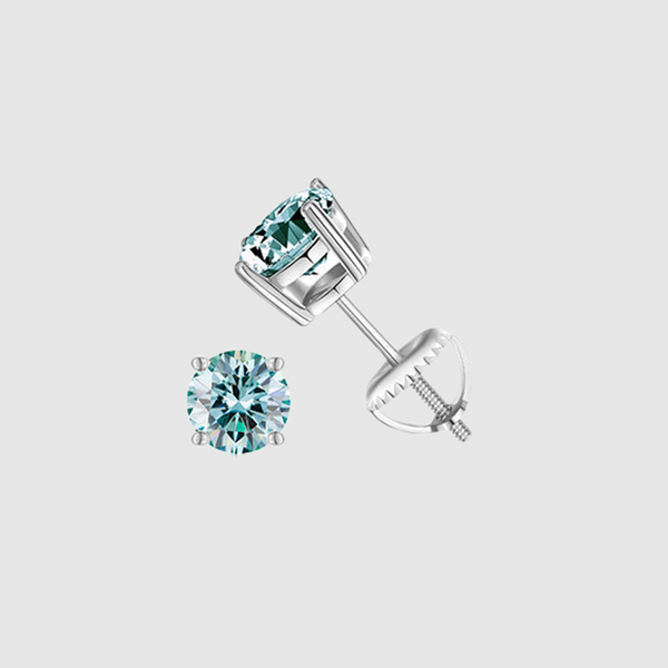 BLUE VVS ROUND 1CT EARRINGS  - White Gold Vermeil